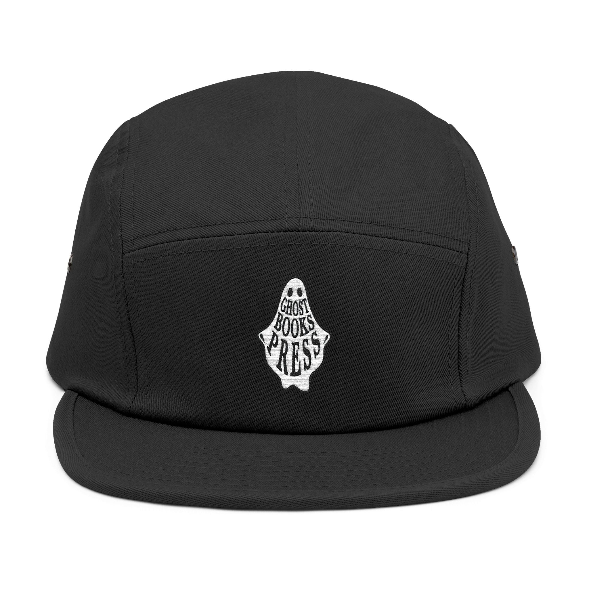 Embroidered Ghost Patch 5-Panel Cap — Minimal Skate/Streetwear Hat