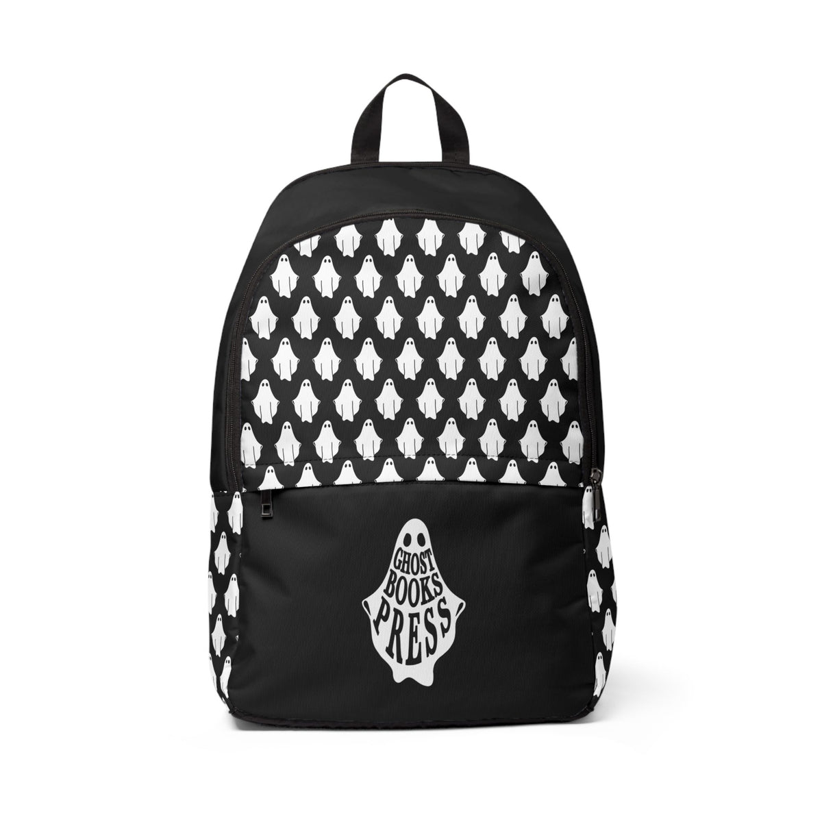 Ghost Books Press Patterned Backpack — Black White Ghost Print Book Lover School Bag