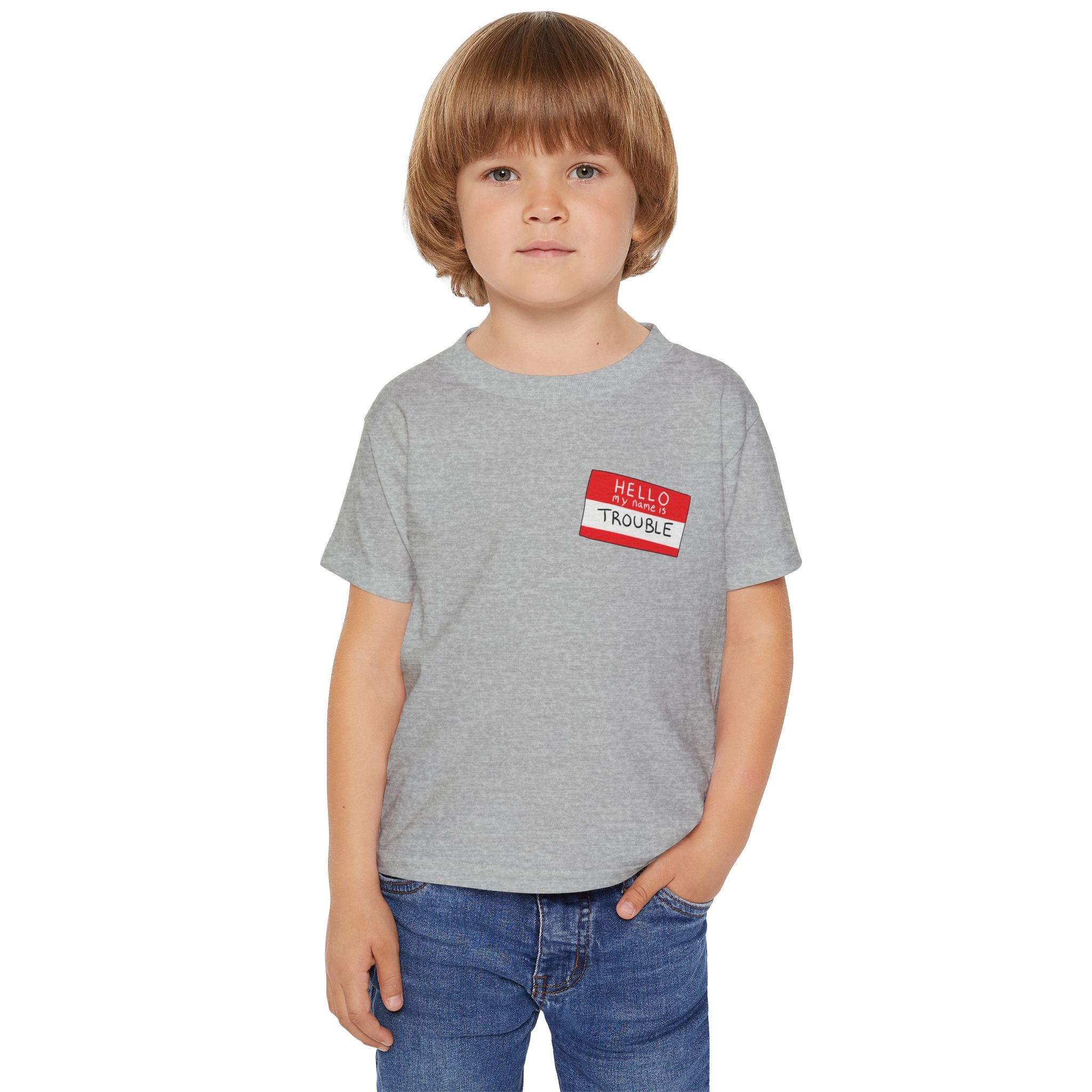 Toddler T-Shirt — 'Hello Trouble' Name Tag