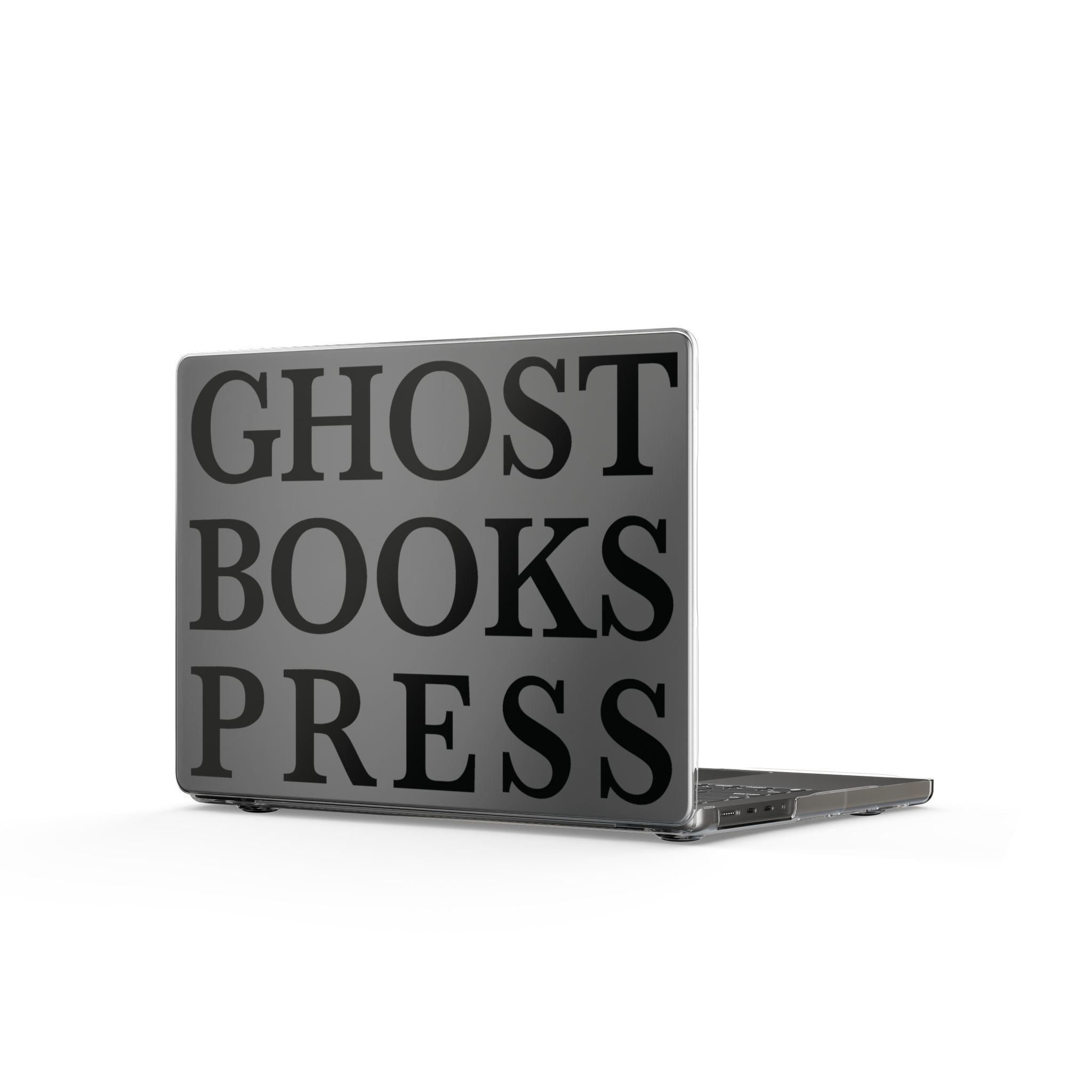 Clear MacBook Case — "GHOST BOOKS PRESS" Bold Typography Protective Cover
