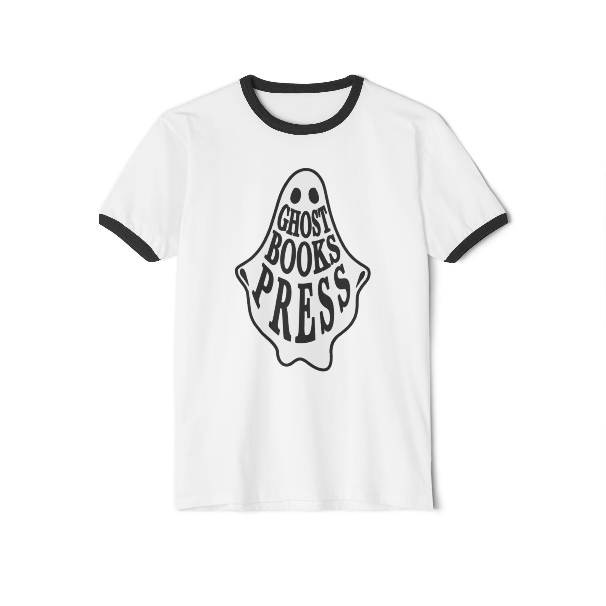 Ghost Books Press Ringer Tee — Vintage Ghost Booklover T-Shirt