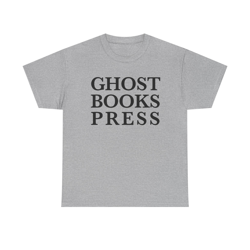 T-Shirt — "GHOST BOOKS PRESS" WHITE/GREY Minimalist Literary Graphic Tee