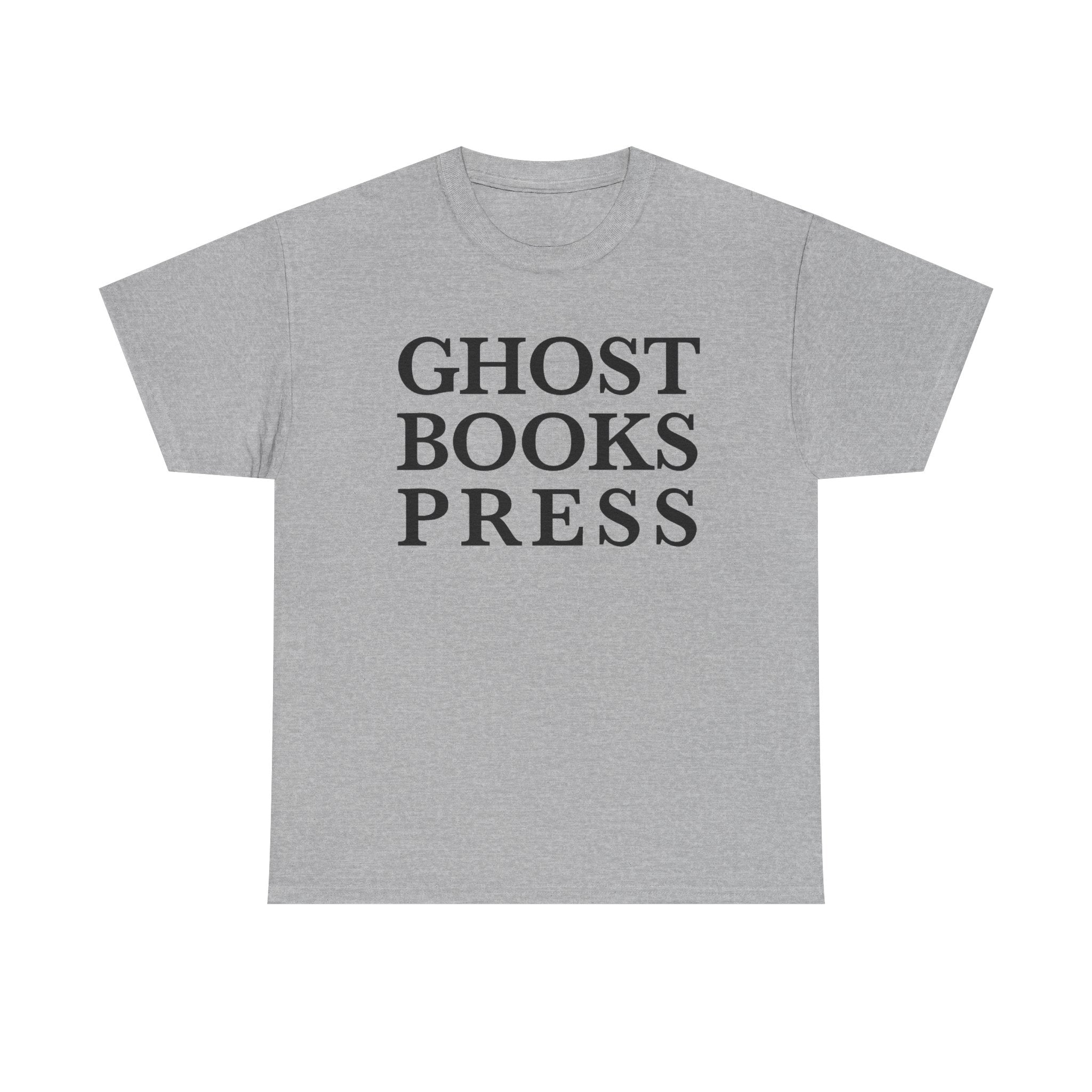 T-Shirt — "GHOST BOOKS PRESS" WHITE/GREY Minimalist Literary Graphic Tee