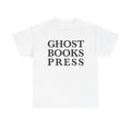 T-Shirt — "GHOST BOOKS PRESS" WHITE/GREY Minimalist Literary Graphic Tee