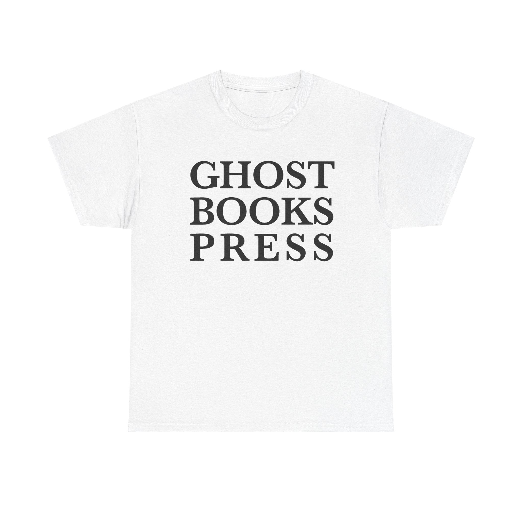 T-Shirt — "GHOST BOOKS PRESS" WHITE/GREY Minimalist Literary Graphic Tee